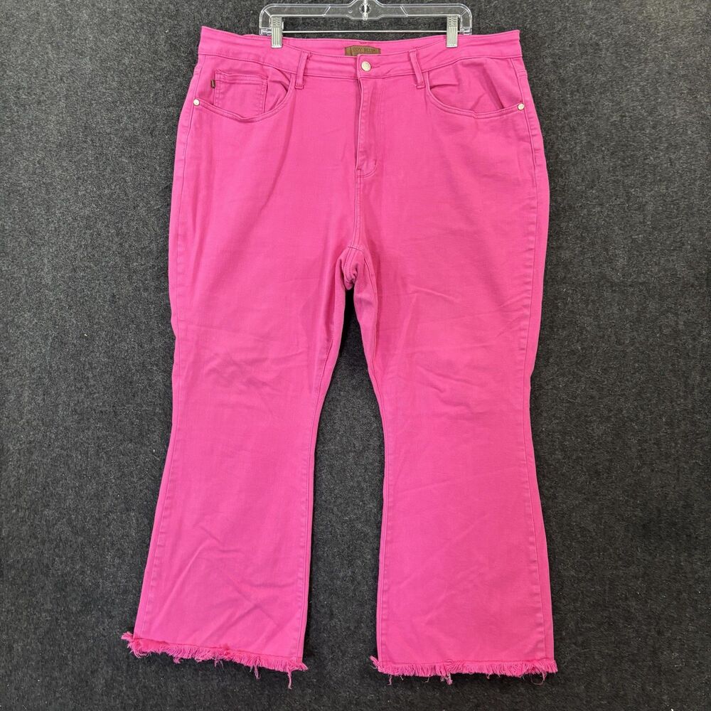 Judy Blue Jeans Women's 22W Pink High Rise Fray Hem Bootcut Stretch Pants